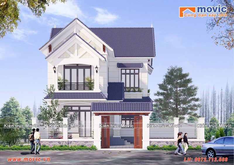 Mẫu nhà chữ L mái thái hiện đại 2 tầng xây ở nông thôn 80m2