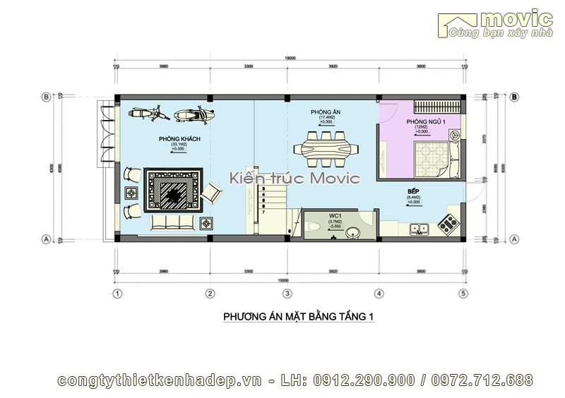 Mặt bằng thiết kế mẫu nhà phố hiện đại đại BT1743