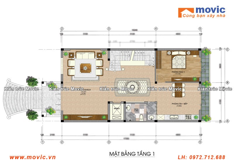 Thiết kế mặt bằng tầng 1 cho lâu đài 4 tầng Hưng Yên