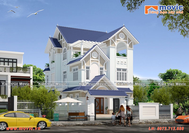 Mẫu biệt thự 3 tầng hiện đại đẹp, mái thái, diện tích 100m2