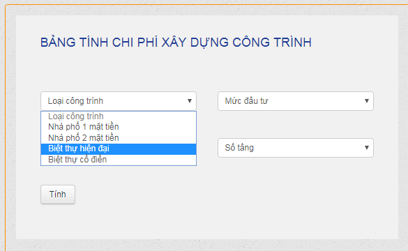 Bạn chỉ cần lựa chọn loại công trình cần thi công