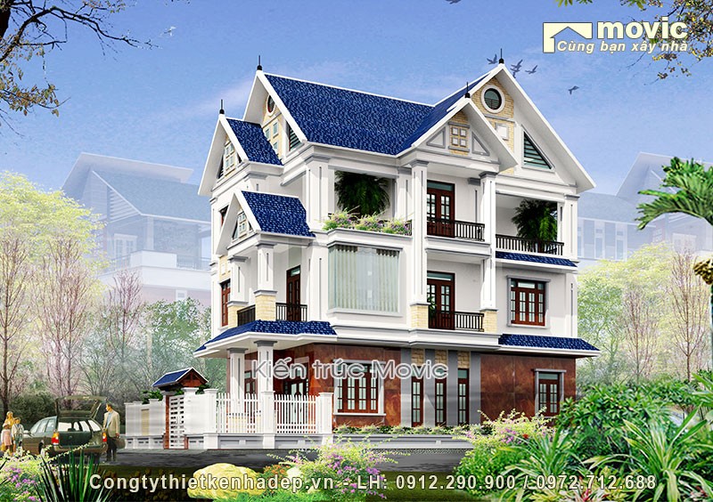 Biệt thự 3 tầng diện tích 200m2, mái thái hiện đại