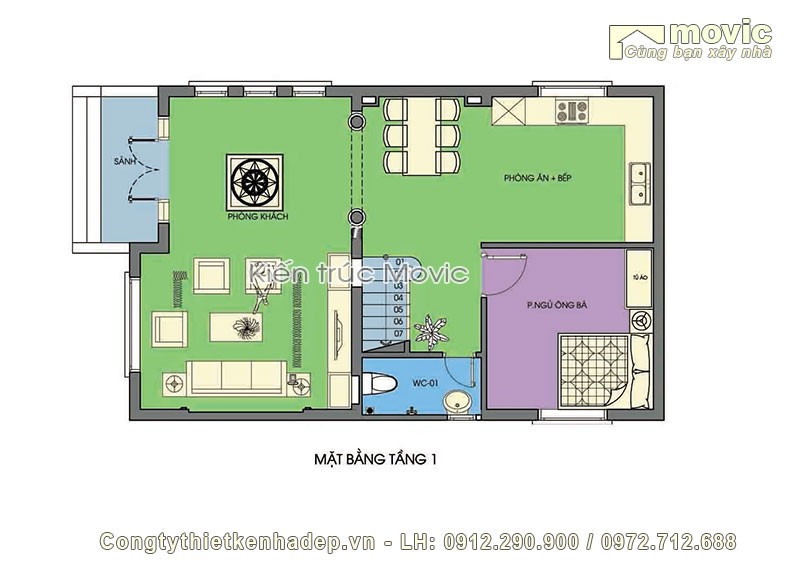 Biệt thự phố 3 tầng tân cổ điển mái thái đẹp