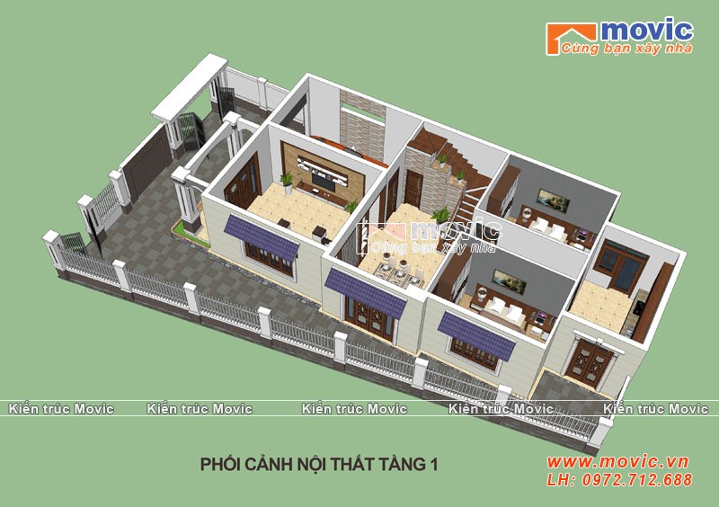 Mẫu nhà 2 tầng hiện đại đẹp mái thái với 05 phòng ngủ