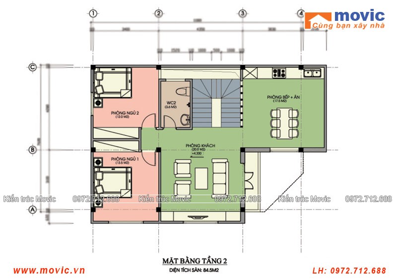 Mặt bằng mẫu biệt thự phố 3 tầng đơn giản