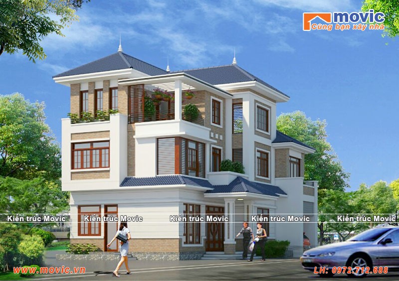 Nhà 3 tầng hiện đại đẹp, mái thái