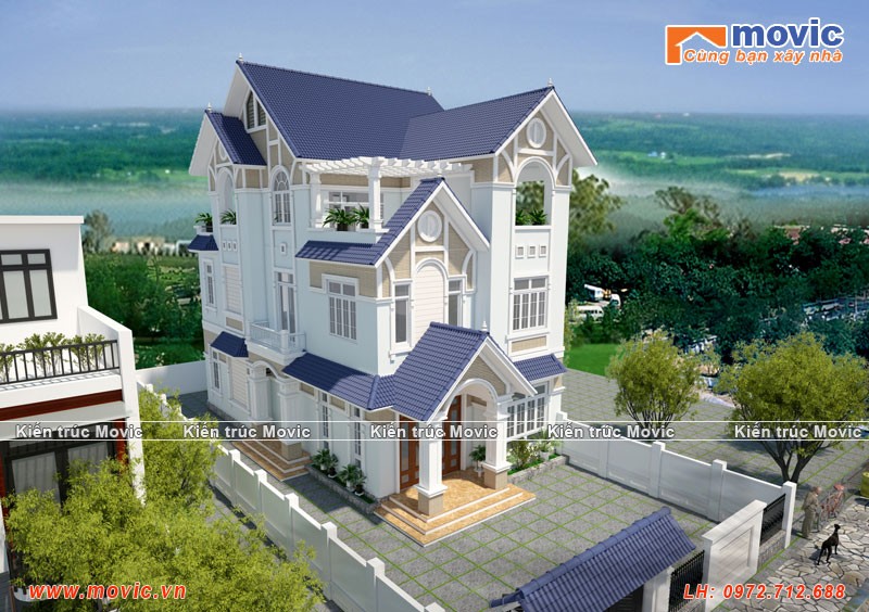 Nhà 3 tầng hiện đại đẹp, mái thái